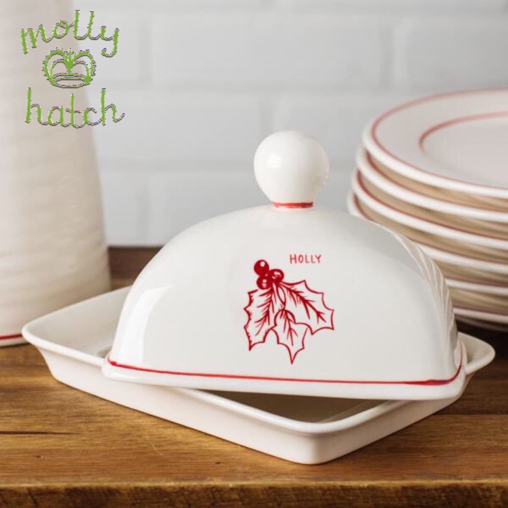 Molly Hatch Holiday Butter Dish: Mistletoe